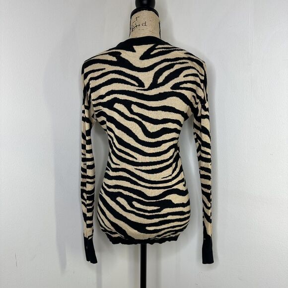 Express Zebra Print Cardigan Sz XS Button Deep V Neck Dark Academia Brown Black - Picture 3 of 11